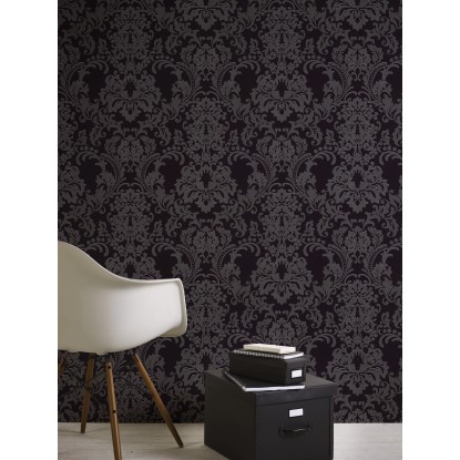 A.S. Creation Neue Bude 2.0 Koprenasta tapeta Damask Ornament sivo-vijolična