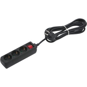 Električni razdelilnik s 3 vtičnicami in stikalom črn 3 m