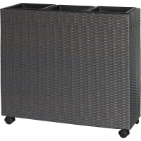 Korito za rože s kolesi poliratan antracit-črna 82 cm x 28 cm x 72 cm