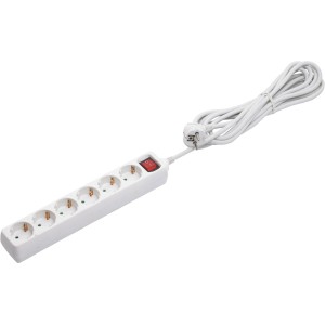 Električni razdelilnik s 6 vtičnicami in stikalom, bel, 5 m