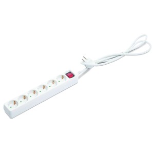 Električni razdelilnik s 6 vtičnicami in stikalom, bel