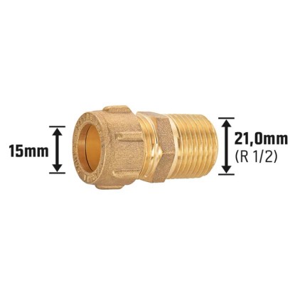 Vijačna povezava z vpenjalnim obročkom Ø 15 mm x 21 mm (R 1/2) Medenina