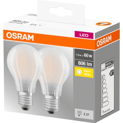 Osram LED-svetilka Base v obliki žarnice E27/7 W (806 lm) toplo bela 2 kos