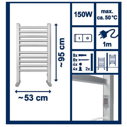 Električni grelnik brisač Olpe 150 W srebrne barve 95 x 53 cm