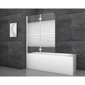 Aurlane Zložljiva stena za kopalno kad White Stripes 2 bela 115x140 cm 2-krilna