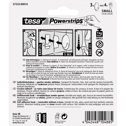 Tesa Samolepilna kljukica ovalna 3 kosi 4 x Powerstrips Small