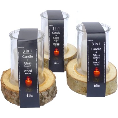 Sunny Garden Laterna steklena z lesenim podstavkom 17 cm x 15 cm