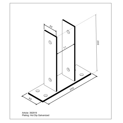 Spona stebrička U-oblika Za privitje 200 mm x 71 mm x 60 mm