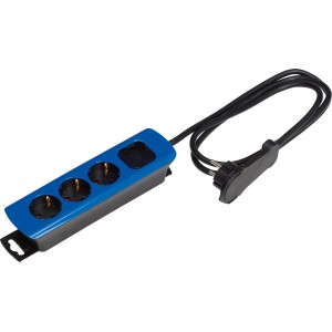 Namizni električni razdelilnik s 3 vtičnicami in stikalom Moder