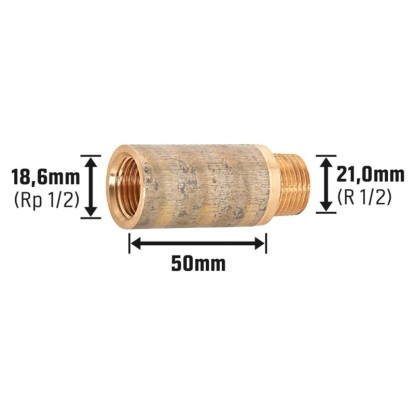 Podaljšek pipe 18,6 mm (Rp 1/2) x 21 mm (R 1/2) Bakrova zlitina 50 mm
