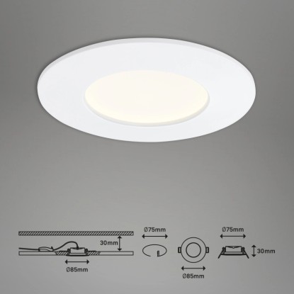 Briloner Vgradna LED-sijalka Komplet 3 kosov Bela V: 3 cm Ø: 8,5 cm