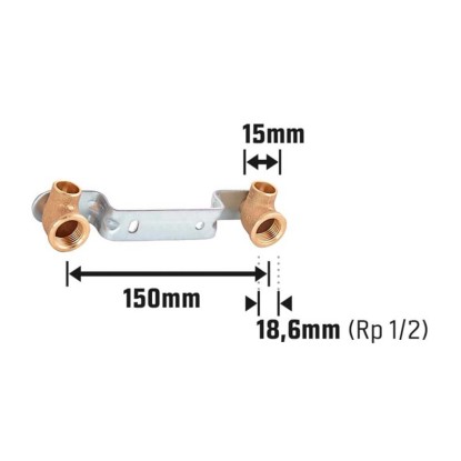 Spajkana montažna enota Ø 15 mm x 18,6 mm (Rp 1/2) x 150 mm Bakrova zlitina