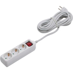 Električni razdelilnik s 3 vtičnicami in stikalom, bel, 5 m