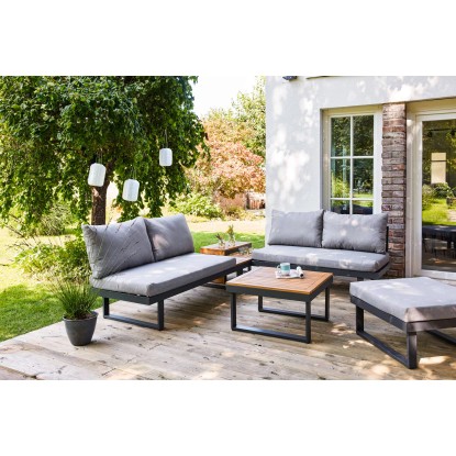 Zunanja sedežna garnitura Lipson 3-delna iz akacijevega lesa in aluminija Siva