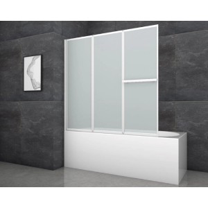 Aurlane Zložljiva stena za kopalno kad White Comfort 145,4x140 cm bela 3-krilna