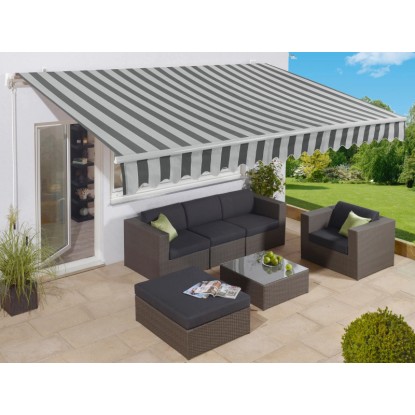 Markiza s pregibnimi rokami Aventura 400 cm × 250 cm, sivo bela črtasta