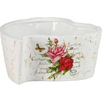 Okrasni lonec srce z vzorcem vrtnic 9 cm x 23 cm x 23 cm kremni