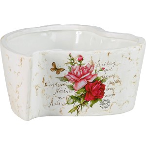 Okrasni lonec srce z vzorcem vrtnic 9 cm x 23 cm x 23 cm kremni