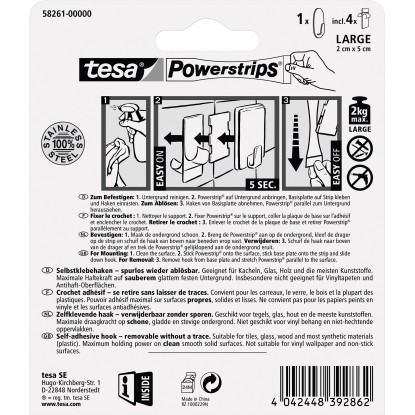 Tesa Samolepilna kljukica Nerjaveče jeklo Ovalna s 4 trakci Powerstrips Large