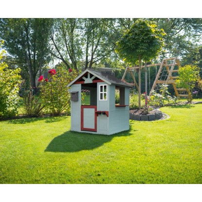 Otroška igralna hiška FSC® jelka 109 cm x 112 cm x 137 cm sivo-rdeče-bela