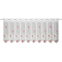 Bistro zavesa s kavnim vzorcem v zeleno-rdeči barvi 50 cm x 153 cm