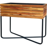 Leseno korito za rastline z jeklenim ogrodjem 62 cm x 22 cm x 60 cm akacijev les