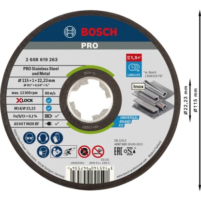 Bosch X-Lock Rezalna plošča ravna Expert za nerjavno jeklo in kovino Ø 115 mm