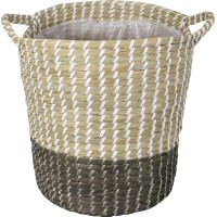 Košara za rastline iz morske trave Ø 33 cm x 35 cm natur-siva