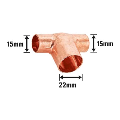 Spajkani reducirni T-kos 15 mm x Ø 22 mm x Ø 15 mm Baker
