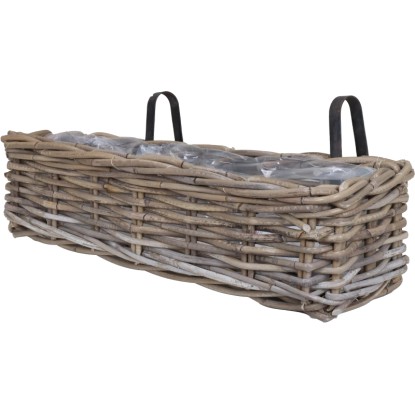 Naturrattan Blumenkasten mit Halter inkl. Polybeutel 58x20x15/22cm