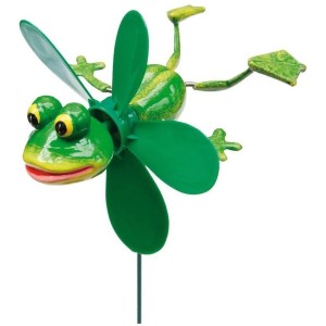 Vrtni okrasek na palici žaba z vetrnico 48 cm
