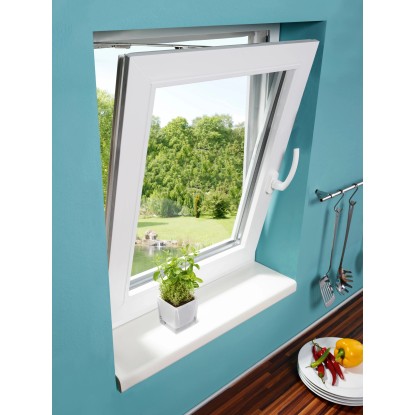 Okno iz umetne mase vrtljivo belo Š: 100 cm x V: 100 cm prislon D