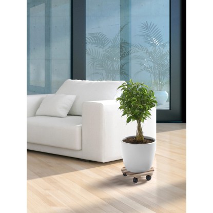 Premičen podstavek za rastline, naraven, narebren, okrogel, Ø 30 cm