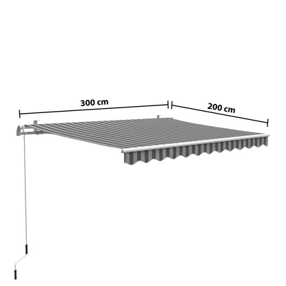 Markiza s pregibnimi rokami Aventura 300 cm × 200 cm, sivo bela črtasta