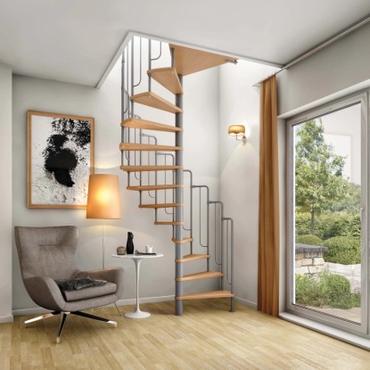 Spiralne stopnice Barcelona Les/kovina z ograjo Ø 138 cm FSC®