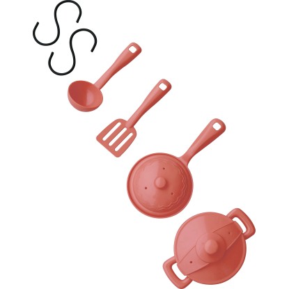 Otroška kuhinja FSC® jelka 93 cm x 82,5 cm x 32 cm rdeče-sivo-črna