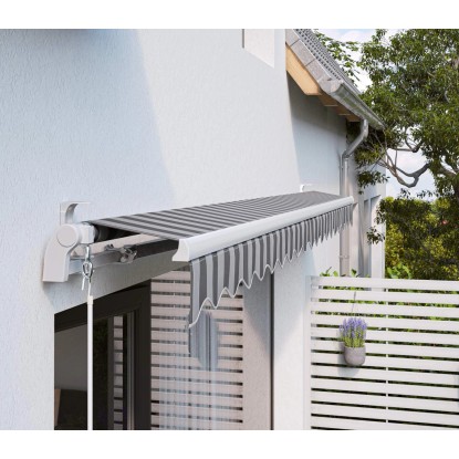 Markiza s pregibnimi rokami Aventura 300 cm × 200 cm, sivo bela črtasta