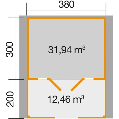 Weka Vikend hiška 137 B Vel. 1 380 cm x 500 cm od tega 200 cm pokrite terase