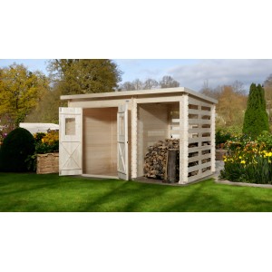 OBI Lesena vrtna hišica Cortina B 330 cm x 200 cm s prizidkom 130 cm