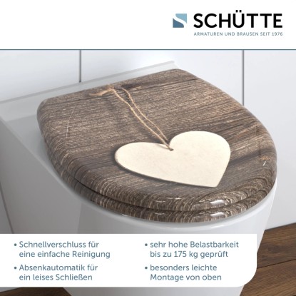 WC-deska Schütte Wood Heart duroplast avtomatsko spuščanje hitro odpenjanje