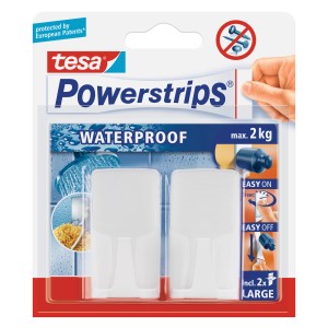 tesa Waterproof Samolepilna kljukica bela pravokotna 2 kos