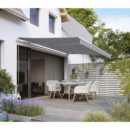 Markiza s pregibnimi rokami Aventura 300 cm × 200 cm, sivo bela črtasta