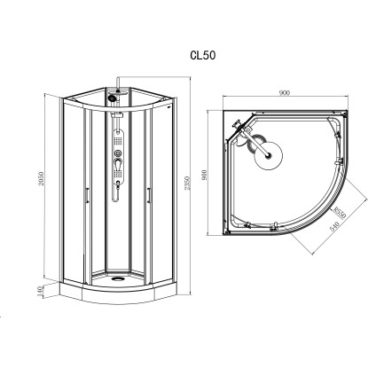 Sanotechnik Kompletna tuš kabina Epic polkrožna črna 235 cm x 90 cm x 90 cm