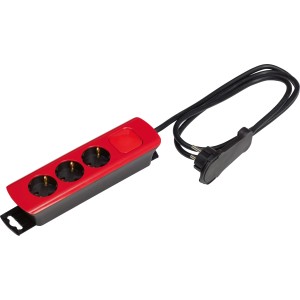 Namizni električni razdelilnik s 3 vtičnicami in stikalom Rdeč