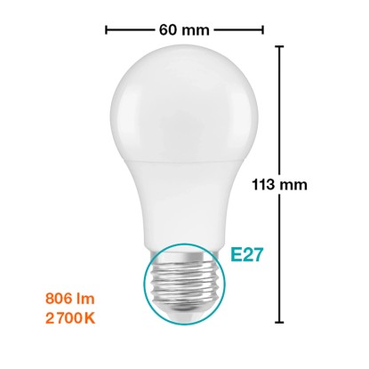 Osram LED sijalka Classic A Mat E27 8,5 W 806 lm Toplo bela komplet 5 kosov