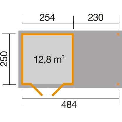 Weka Lesena hiška Pesaro B Natur Š x G: 489 x 250 cm, od tega 235 cm nadstrešek