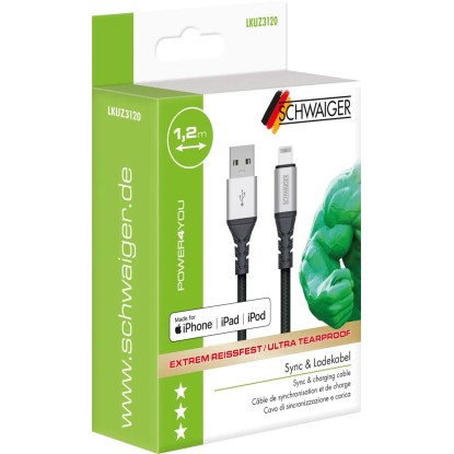 Schwaiger Sinhronizacijski in polnilni kabel tip A-Lightning črn 1,2 m