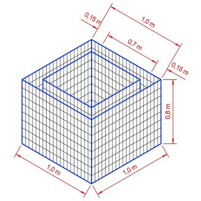 Visoka greda iz žičnih košar Š 100 cm x V 100 cm x G 80 cm