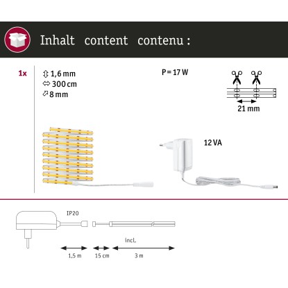 Paulmann SimpLED LED Strip COB celotni komplet 3 m bela 11 W