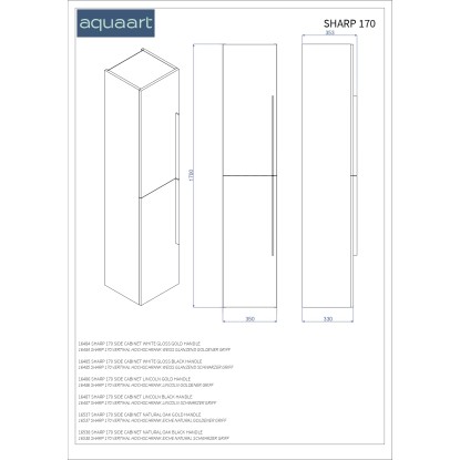 Aquaart Stranska omarica Sharp 170 hrast